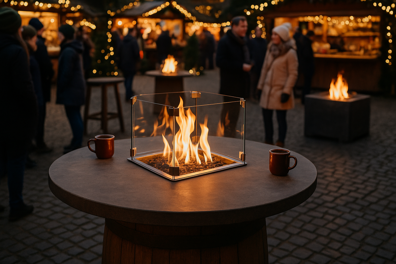 Winter trend 2025: From bar table to gas fire table – why “tables with fire” are indispensable at the Christmas market this year