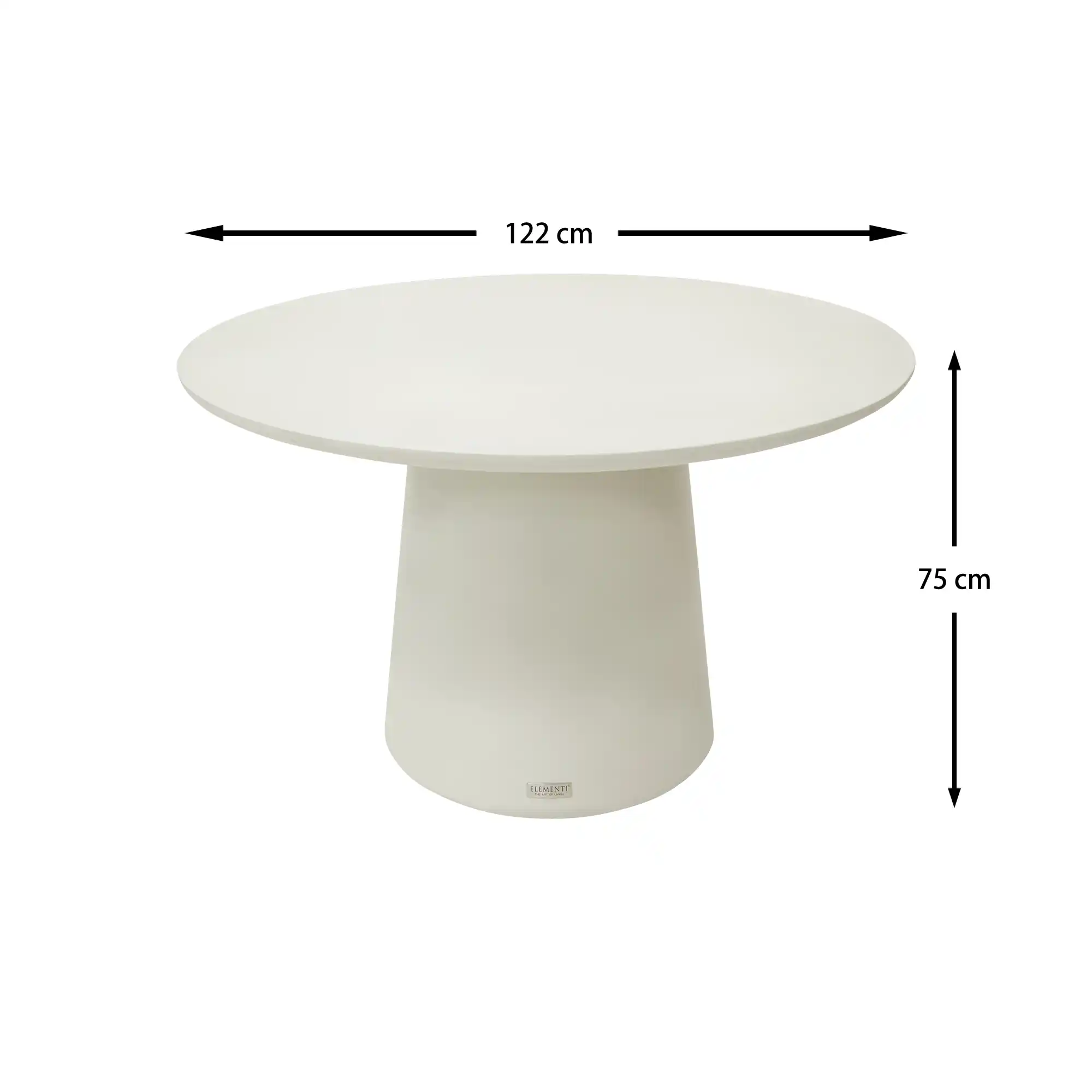 Rond betonnen tafelblad van een eettafel